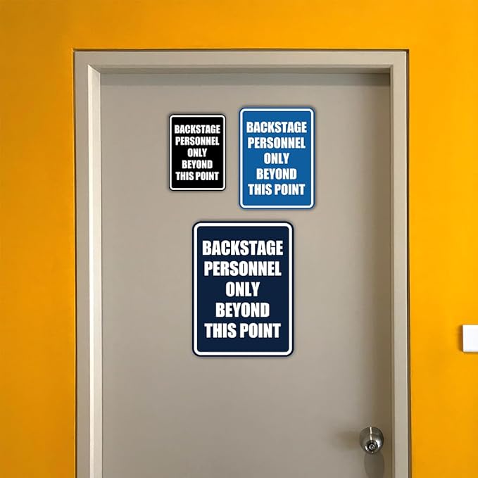 Portrait Round Backstage Personnel Only Beyond This Point Door or Wall Sign Easy Installation | Music | Concert | Festivals Sign (Brushed Silver) - Small