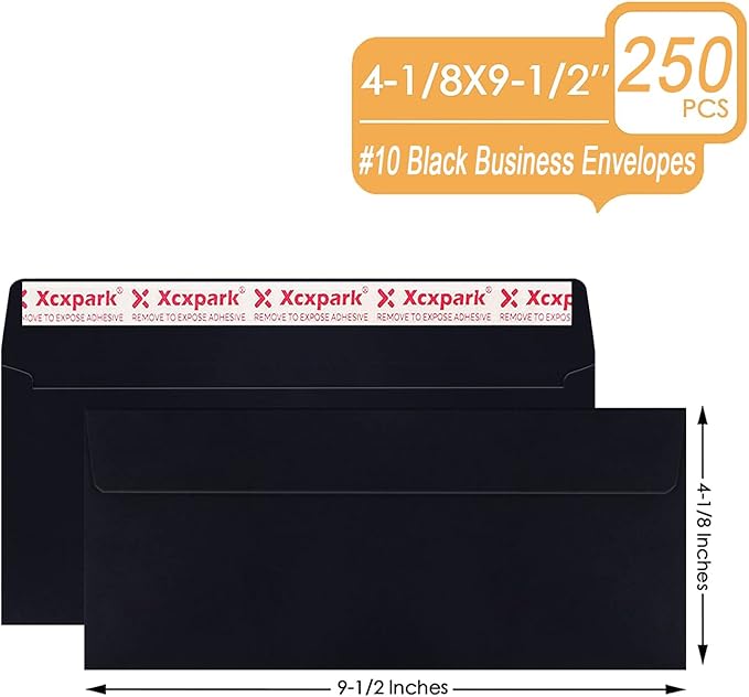 250 PCS #10 Black Self Seal Kraft 4-1/8 x 9-1/2 inches Security Envelopes, Windowless Invisible Envelopes Super Strong Quick Seal Envelopes Security Tint Pattern Secure