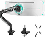 ARES WING Heavy Duty Single Monitor Arm - Gas Spring Aluminum Monitor Mount for 24"-57" Ultrawide Screens up to 66 lbs with Clamp/Grommet Desk Mount, 75/100/200 Vesa Mount, Black