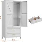 SUPEER Metal Wardrobe Cabinet with 2 Drawers and Hanging Rod, 70.9" H Metal Armoire Wardrobe Closet with Adjustable Shelf for Bedroom, Laundry Room, Home,Office,Installation Required,White