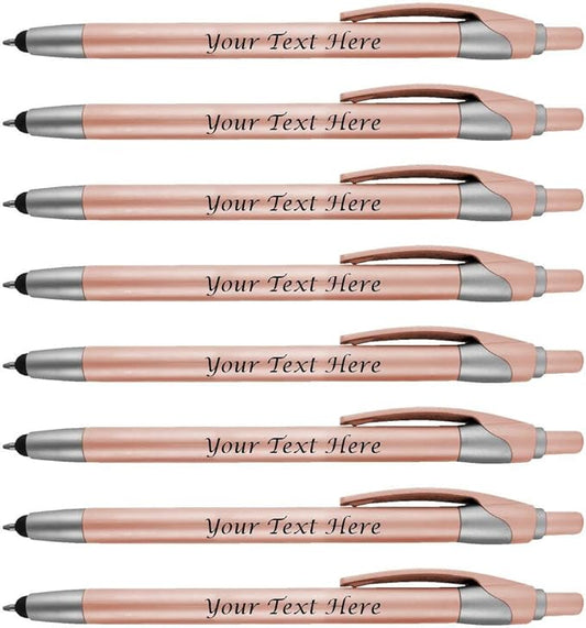 Personalized With your Custom Logo or Text Pens-Pack of 300- for Marketing, Parties, and Events, 2 in 1 Capacitive Stylus & Ballpoint Pen Compatible With Touchscreen Devices, Black Ink,Rose Pens