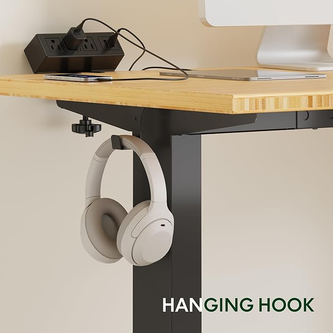 FLEXISPOT EN2 Whole-Piece Bamboo Standing Desk with Clamp Power Strip, 48 x 24'' Electric Stand Up Height Adjustable Desk with Cable Management (Black Frame + 48" Bamboo Top, 2 Packages)