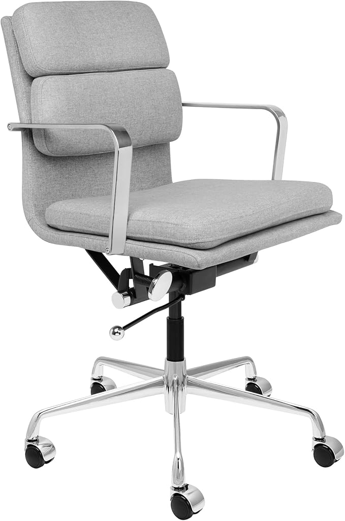 Laura Davidson Furniture SOHO II Padded Management Office Chair - Mid Back Desk Chair with Arm Rest, Swivel & Cushion Availability, Made of Poly-Cotton Fabric, Grey Fabric, Computer Chair