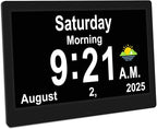 SSYA Dementia Clocks with Day and Date for Seniors,13 Alarms Custom Reminders, Extra Large Digital Calendar Clock for Elderly. (Black)