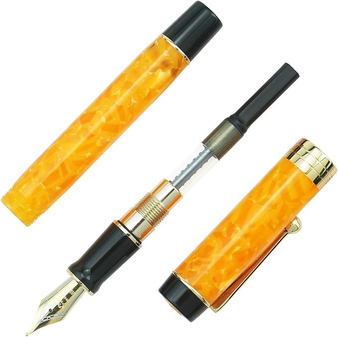 Jinhao 100 Fountain Pen Celluloid Classic Style, #6 Nib Smooth Writing Instrument with Refillable Converter and Pen Case Set
