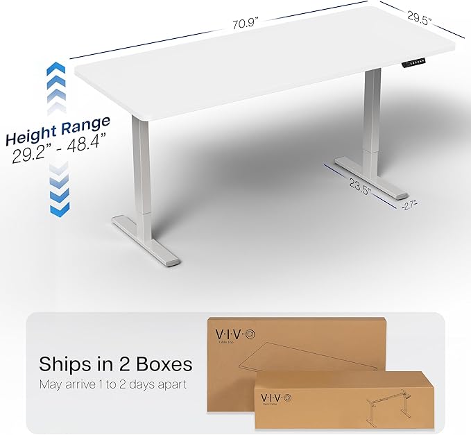 VIVO Electric 71 x 30 in Standing Desk, Memory Height Adjustment, 1B Series, Holds 220 lbs, White Top Gray Frame, DESK-KIT-1G7W