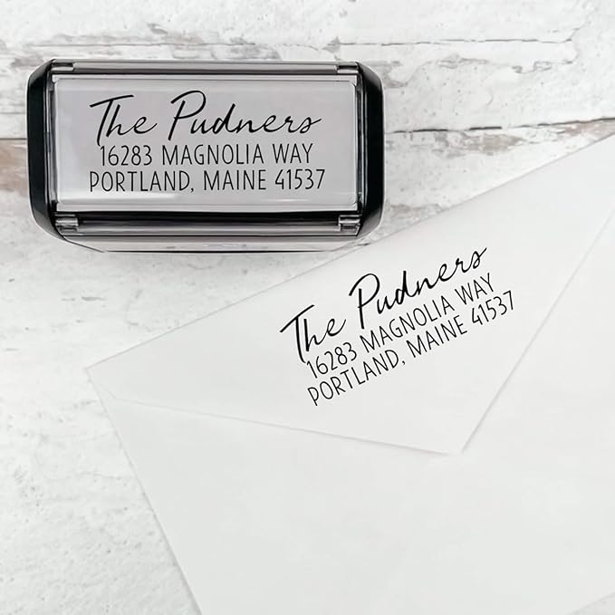 Self Inking Modern Address Stamps | Custom Return Address Stamper (Relaxed Script, Large)
