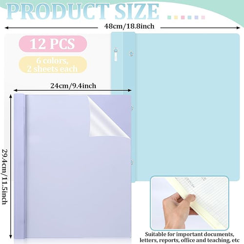12 PCS Pastel Plastic Report Covers with 3 Prongs Clear Front Presentation Folders 3 Prong Folders for Resume Portfolio Document Report Letter Proposal School Classroom Office Supplies (Pastel)