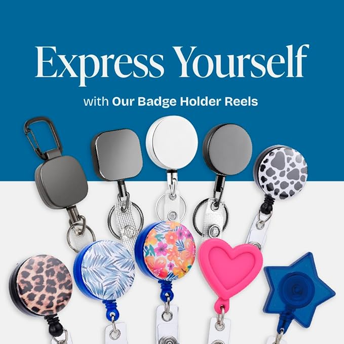 Will Well Badge Holders with Belt Clips for Securing onto Pockets and Purse Straps, with Retractable 27.5" UHMWPE Fiber Pull Cords, Strong Build with Fun Designs - 2-Pack, Heart Shape