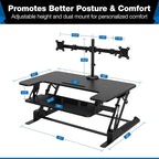 Mount-It! Standing Desk Converter Dual Monitor, 2 Screen Mounts Included, Height Adjustable Desk Riser in Black, Stand Up Desk Convertor Large 36" Wide, Sit Stand Convertor with Manual Lift Gas Spring