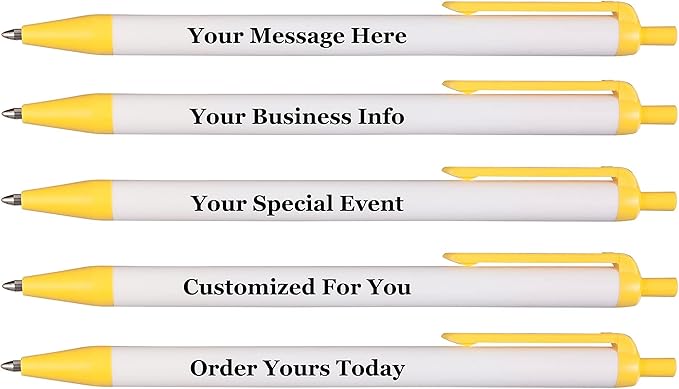 RevMark Personalized Ballpoint Pen, Custom Printed Name, Business or Event Information, Timeless Advertising, USA Made Pens, Promotional Marketing, Smooth Black Ink, Bulk Pack (Yellow,250 Ct)