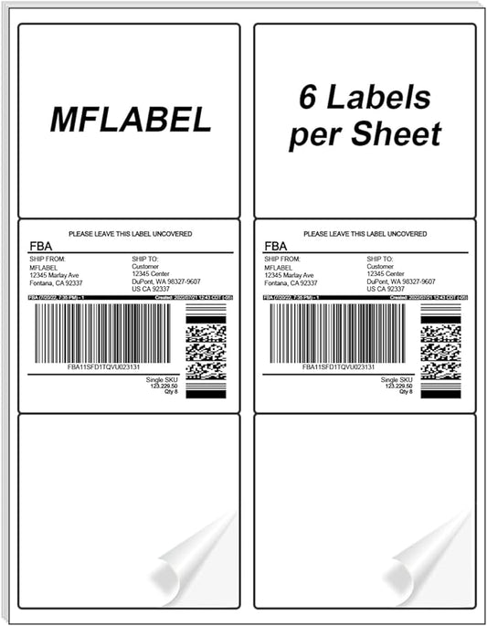 MFLABEL 3-1/3" x 4" FBA Shipping Address Labels, 6-UP, White, Easy to Peel, 150 Labels (25 Sheets)