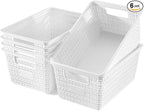 Plastic Storage Baskets For Organizing, 6 Pack Organization and Storage Containers, Storage Baskets for Shelves Drawers Desktop Closet Playroom Classroom Office, White