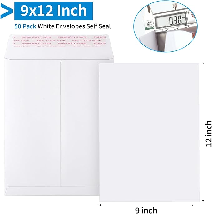 50 Pack Catalog Envelopes Self Seal, 9 x 12 Inches Catalog Mailing Envelopes,White Manila Envelopes for Mailing, Organize, Storage, Home, Office
