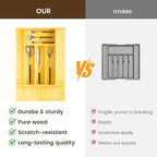 Evjocoh Silverware Drawer Organizer Wood with Adjustable Partition for Kitchen Utensil Cutlery Flatware Cabinet Storage Compartment Tray Insert with Dividers (13.2" W x 19.5" D x 2.5" H)
