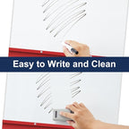 TSJ OFFICE Rolling Whiteboard Standing - 40 x 26 Inches Magnetic Mobile White Board with Stand, Height Adjustable Dry Erase Board on Wheels with Paper Clamp on Top, Red