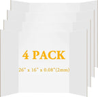 AKONEGE 4Pcs Medium Trifold Poster Board, 26 x 16 Inches White Tri Fold Poster Boards Corrugated Presentation Cardboards for Science Fair, School Projects, Exhibitions, and Business Presentations
