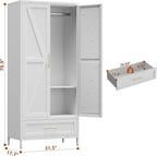SUPEER Metal Wardrobe Cabinet with 1 Drawer and Hanging Rod, 70.9" H Metal Closet Cabient with Adjustable Shelf for Bedroom, Laundry Room, Home,Office,Installation Required,White
