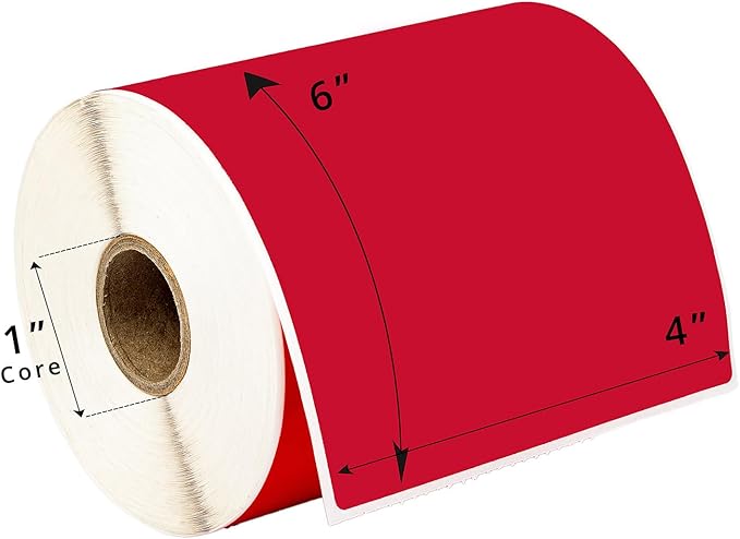 HOUSELABELS 4" x 6" Red Shipping Labels on 1" Core Compatible with Zebra and Rollo Printers, 1 Roll / 250 Labels per Roll