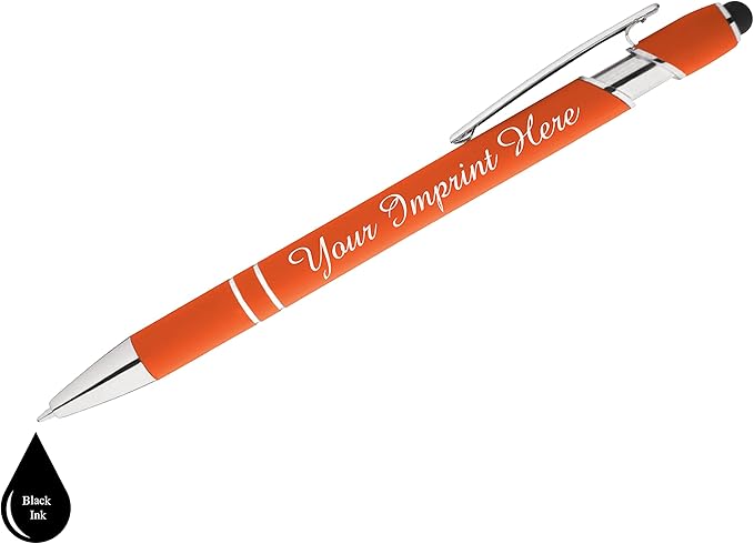 Up to 500 Pcs Custom Pens Bulk | Rainbow of Colors | Soft-Touch Metal Black Ink Personalized with Name or Message (Orange, 100 pcs)