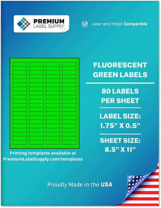 Premium Label Supply Bright Neon Color Fluorescent Sticker Labels - 1.75" x 0.5" Return Address Labels - (Fluorescent Green, 80,000 Labels)