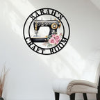 Custom Sewing Machine Metal Sign, Personalized Name Flowers Sewing Sign for Sewing Room Craft Room Decor Sign Sewing Metal Wall Art, Customized Sewing Family Name Sign for Mom Grandma