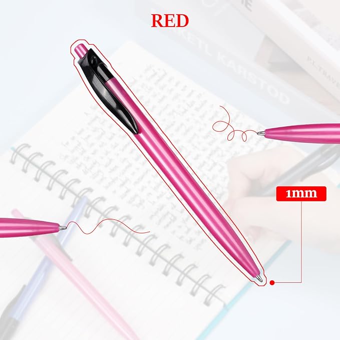 Retractable Red Ballpoint Pen for Smooth Writing 1.0mm Medium Pack of 100, Click pens with Comfort grip, Idea for Journaling, Planner, Note Taking Office School Supplies