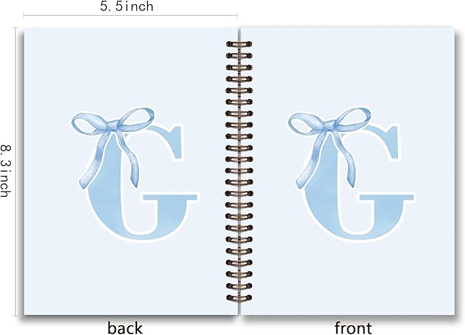 Initial G Notebook Journal,Personalized Teen Girl Gifts,Coquette Trendy Preppy Blue Bow Spiral Notebook,Monogrammed Gifts for Women Teen Girl,College Ruled Hardcover Spiral Notebook 5.5 x 8.3