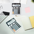 M&G Desk Calculator 12 Digit Extra Large LCD Display Calculators, Dual Solar Power and Battery, Battery Included, Metal Panel Comfort Button Calculator for Office Home