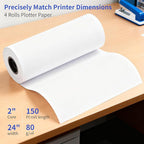 Wide Format Paper 24 In x 150 Ft, 2 Rolls Plotter Paper on 2" Core, CAD Bond Rolls for CAD Printing on Wide Format Ink Jet Printers,Choice for Engineering Plans, Architectural Designs and GIS Maps