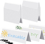 Fainne 60 Sets Dry Erase Name Tent Cards with Black Markers 8.7 x 2.8 x 1.9 Inches White Reusable Name Plate Wipe Clean Desk Tags Sign for Classroom Table Office Conference Meeting Weddings