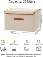 Tuza 4 Pack Large Fabric Storage Bins with Lids, Foldable Storage Boxes with Lids for Organizing, Decorative Storage Boxes with Handles for Home, Bedroom, Closet, Office(Khaki, Medium)