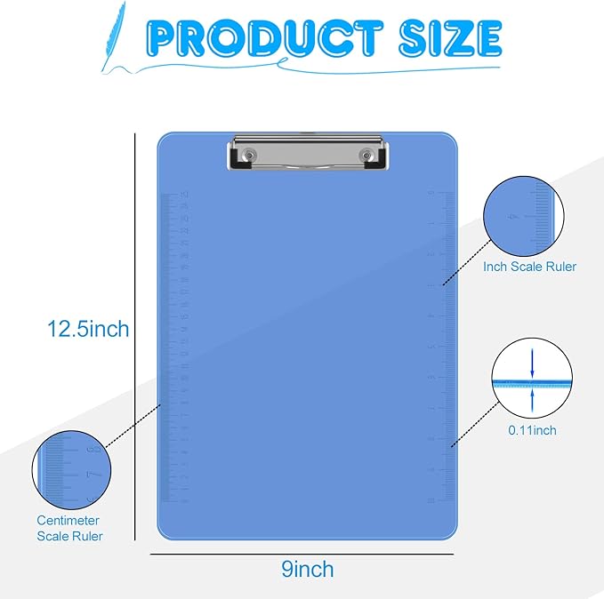 Clipboards, HERKKA 25 Pack Plastic Clipboards Low Profile Clip Standard A4 Letter Size, Assorted Transparent Color, for Classroom and Office Use