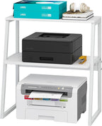 Arbuxzuy Printer Stand for Desk, Desktop Printer Shelf, 3 Tier Desk Shelf for top of Desk, Large Printer Stands Office Organization Shelves for Home Office Printer Fax Book, White