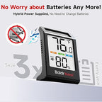BaldrTherm Room Thermometer Indoor Humidity Meter, Solar-Powered 3.2'' Digital Temperature Sensor Monitor with 5-Comfort Indicator for Baby, Home, Office, Black, 1Pack