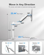 HUANUO Single Monitor Arm, Adjustable Desk Mount for 13-34 inch Screens, Holds 19.8lb, 22.44 inch Max Height, Full Motion Swivel Monitor Stand with VESA 75x75mm and 100x100mm, White