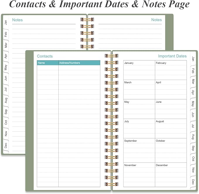 2026 Pocket Planner/Calendar - Planner from January 2026 - December 2026, Planner 2026 with 12 Tabs, Twin-Wire Binding, Inner Pocket, 3.75" x 6.75", Green