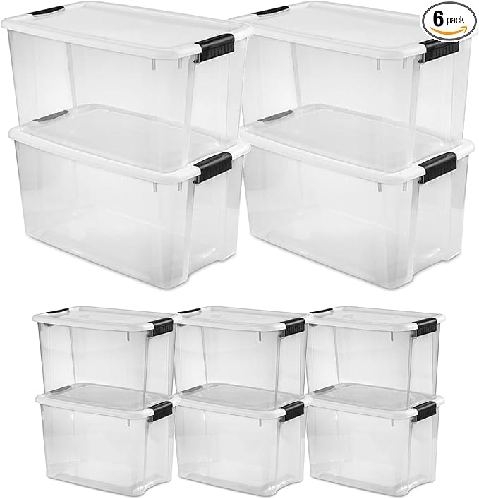 Sterilite 4-Pack 70 Quart & 6-Pack 30 Quart Ultra Latching Box, Clear Plastic Storage Bins with Lids - Heavy-Duty Organizing Containers for Closet, Bathroom, and Office