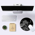 IMAYONDIA Japanese Great Wave Mouse Pad Small, Black Anime Mouse Pads, Kanagawa Round Mousepad, Aesthetic Desk Decor, Anti Slip Rubber Base Mice pad for Computer Office Travel, 7.9 x 7.9 Inch