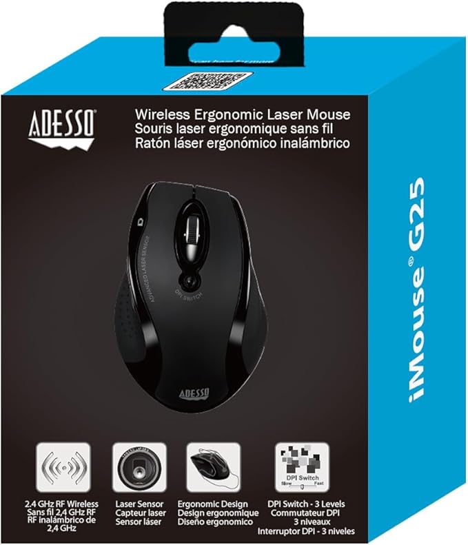 Adesso iMouse G25 - Wireless Ergonomic RF Laser Mouse