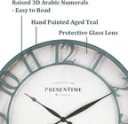 Presentime & Co 21" Farmhouse Series Wall Clock,Vintage Style, Retro Clock, Raised 3D Arabic Numeral, Aged Teal Finish. Wall Décor for Living Room and entryway.