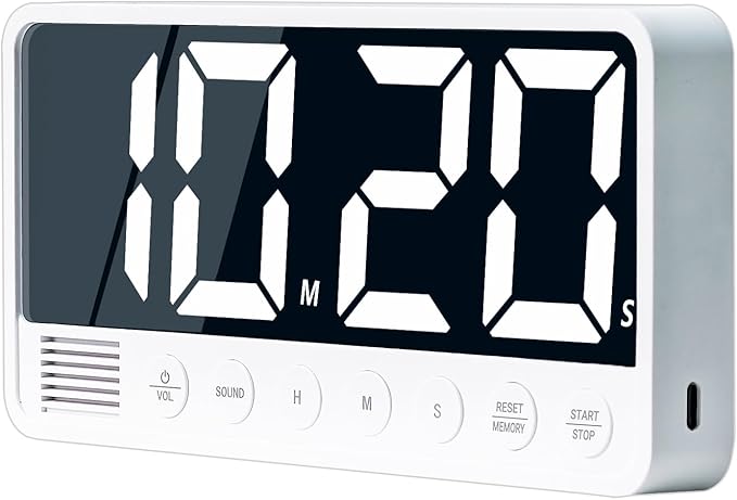 Digital Kitchen Timer with 7.1” Extra Large Display, Rechargeable Magnetic LED Countdown/Up Memory Timer with 6 Alarms & 4 Volume Levels for Cooking, Classroom, Office, Home Gym (White)