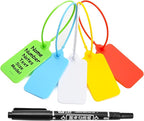 50 Blank Plastic Tags for Labeling Waterproof Hanging Labels Writable Tags Seal Plastic Marking Label for Clothes Bags Keys Inventory with One Marker Pen (Mixed 5 Color)