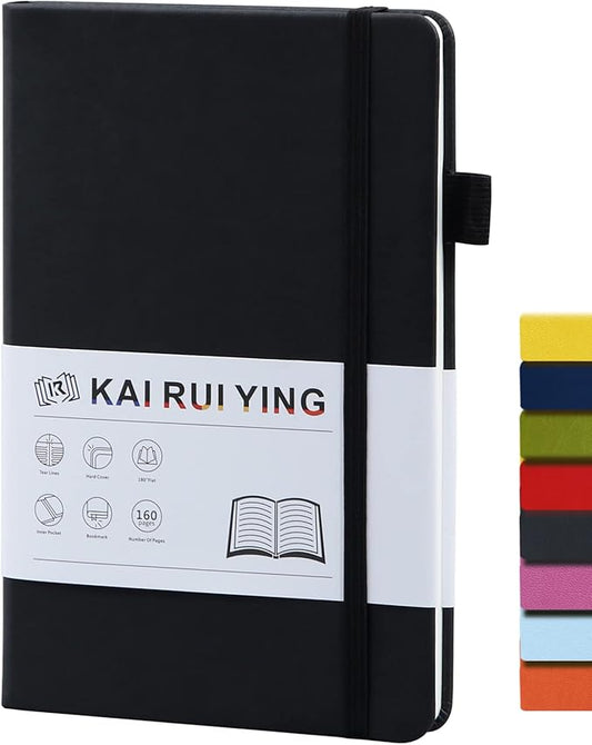 KaiRuiYing Lined Journal Notebook, 160 Pages, 5.5'' × 8.6'' A5 Size, College Ruled, 100 GSM Thick Paper, Leather Hardcover Bullet Journal for Men & Women Available for Writing, Work, Office, Diary and Back to shcool