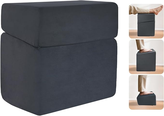 Adjustable Foot Rest for Under Desk at Work - 3-in-1 Ergonomic Foot Stool with Zipper Connection, 6.3"/11.8"/16" Height Adjustable for Office, Home & Gaming (Black)