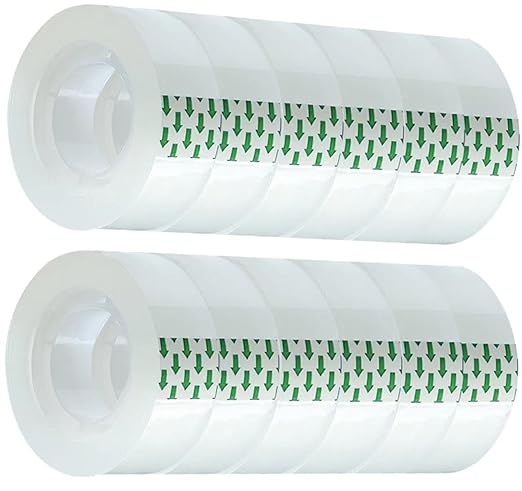 12 Rolls Clear Tape Refill - Tear by Hand, Transparent Tape Rolls for Dispenser, 3/4" x 1000 inch