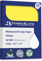 TerraSlate Waterproof Paper, Rip-Proof Colored Paper, Yellow, 25 Sheets, 10 Mil (120lb Cover), 8.5" x 11", Laser Printer and Copy Machine Compatible