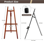 Stuelloaf Large A-Frame Wooden Painting Display Black Easel, Large Adjustable Pine Wood Standing Easel Holding Canvas Up to 60'', Solid Wood for Display, Wedding Sign or Painting-Black