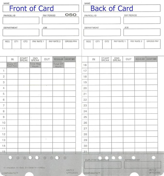 100 Time Cards for uPunch HN2000, HN2500, HN4000, HN4500 AutoAlign Calculating Time Clock and More HNTC2 UPTC2000 COMPUMATIC Compatible