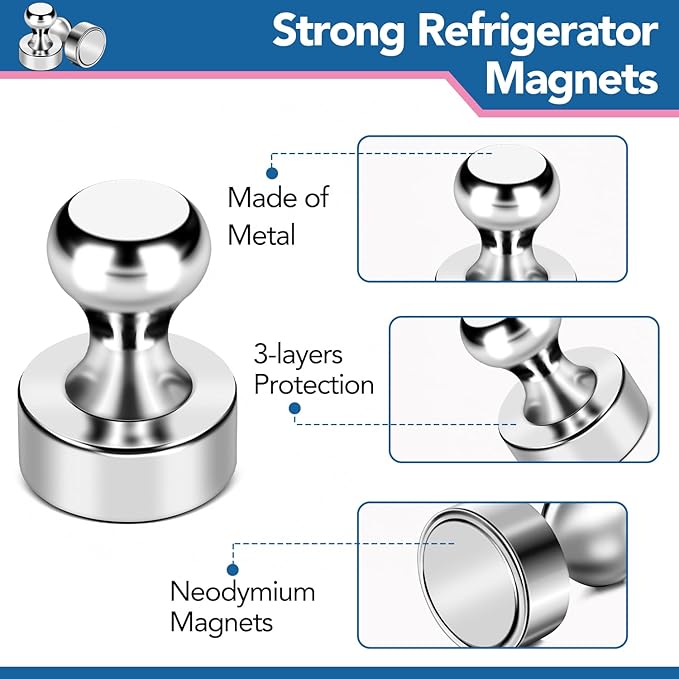 LOVIMAG Fridge Magnets 28Pcs Refrigerator Whiteboard Small Strong Magnet Classroom Kitchen Accessories Decorative Locker Set Decor Must Haves Office Calendar Refrigerador Magnetic Cute Crafts Silver